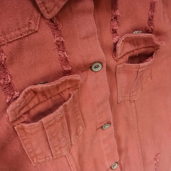 Women's Nadasha Rust Colored Denim Jean Jacket Distressed Button up Collared - Picture 11 of 16